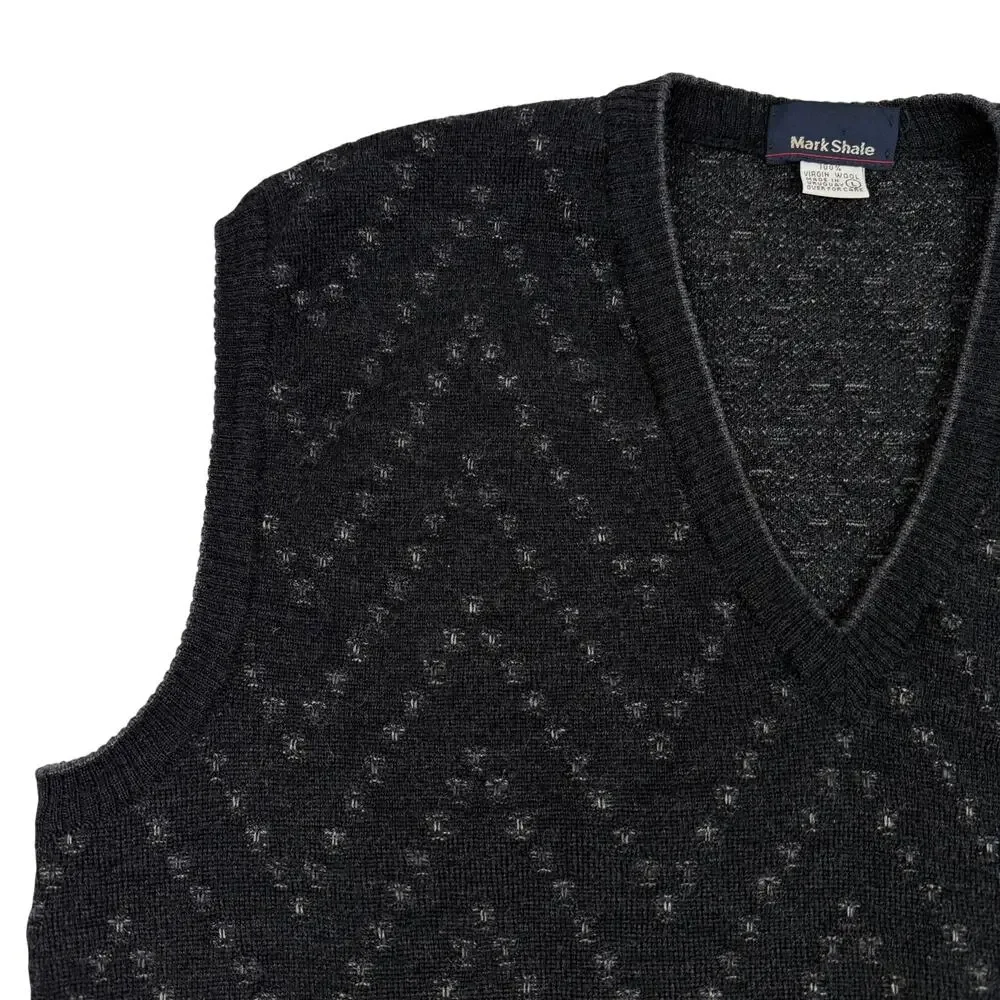 Vintage 90s Virgin Wool Sweater Vest Charcoal V-Neck Mark Shale Sz L